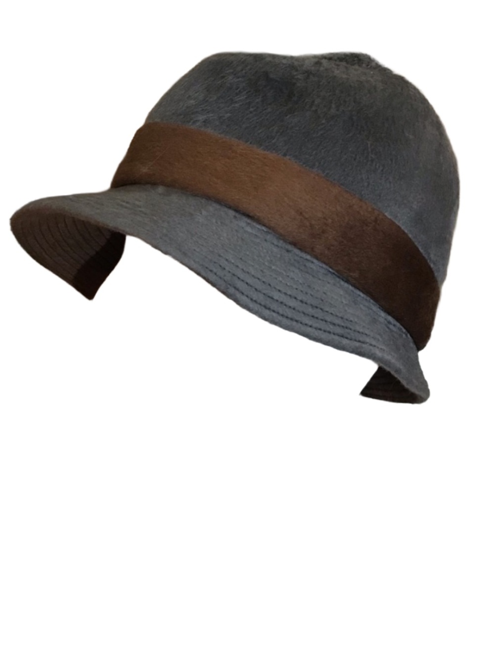 VINTAGE GEORGI ORIGINAL GRAY & BROWN VELOUR MODIFIED FEDORA FELT HAT - Picture 4 of 10